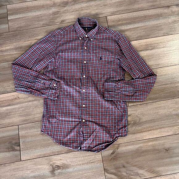 Polo Ralph Lauren Burgundy Plaid Buttonup Men Small Bin B-3 - Picture 1 of 4